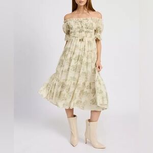 En Saison Leighton Toile Off-shoulder Midi Dress